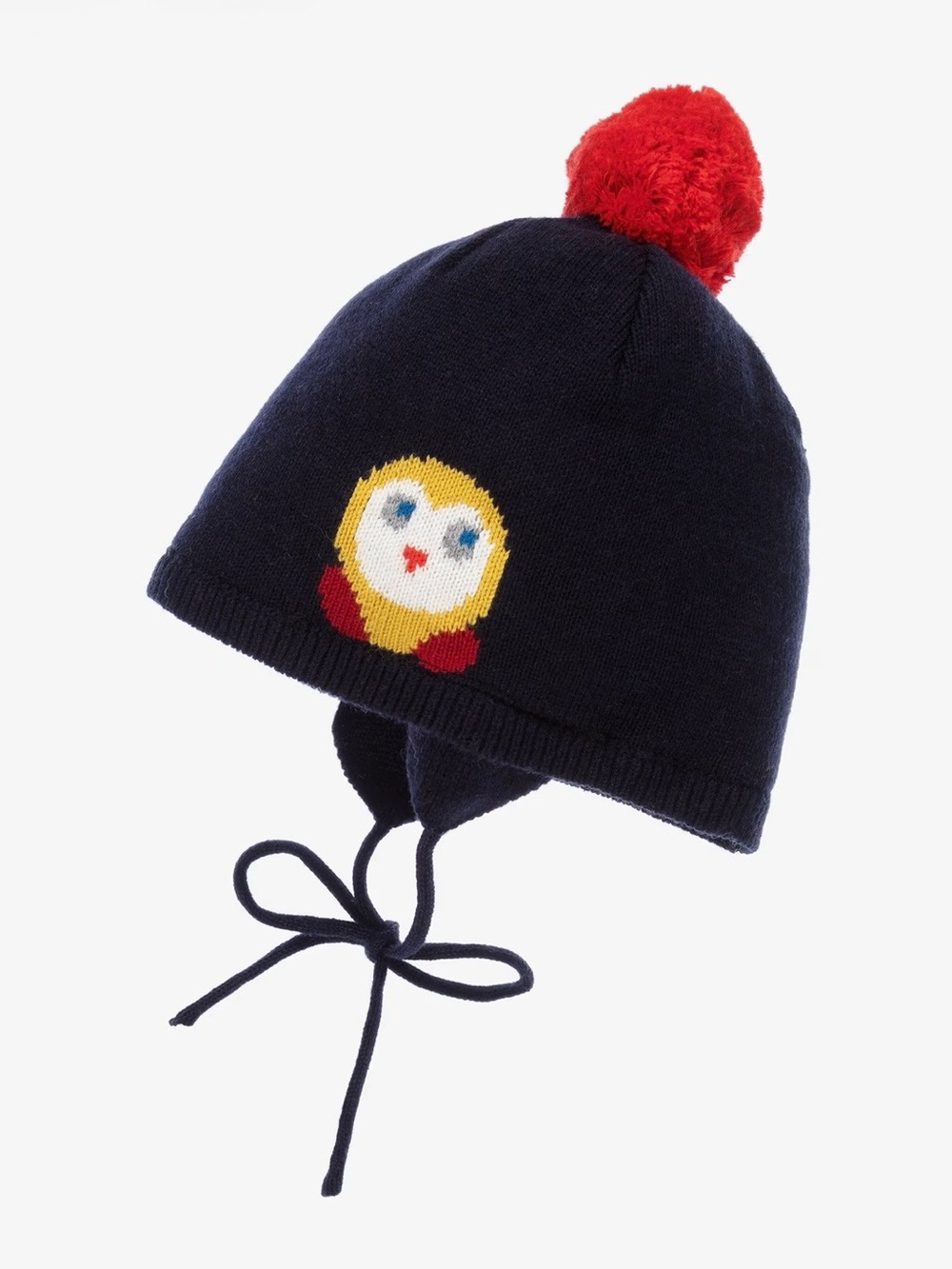 Jacadi Baby Unisex Navy Knit Pompom Earflap Hat with Owl - Size 12M